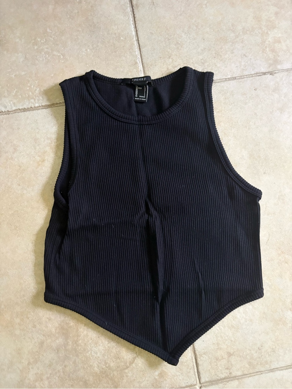 Forever 21 Black Ribbed Pointed-Hem Tank